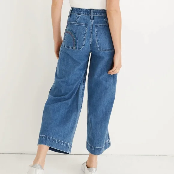 Madewell Emmett Rainbow Stitched Edition Medium Wash Wide Leg Crop Jean - Picture 2 of 16